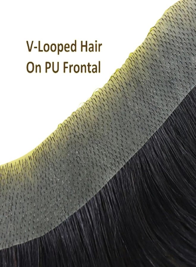 Voloria Men Forehead Hairline Toupee 100% Human Hair Skin PU Man Hairpieces Frontal Hair Topper for Receding Natural Hairline Replacement Systems (0.59x6.29INCH, 1B Black Color) - Image 4